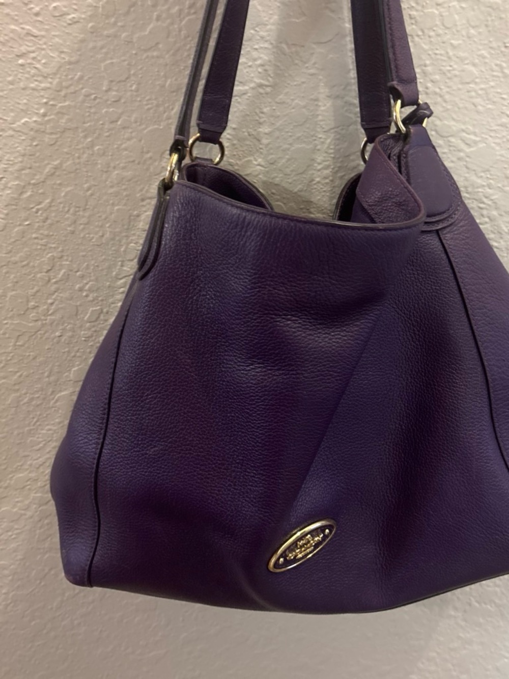 Coach Deep Purple Leather Shoulder Bag with Gold Hardware